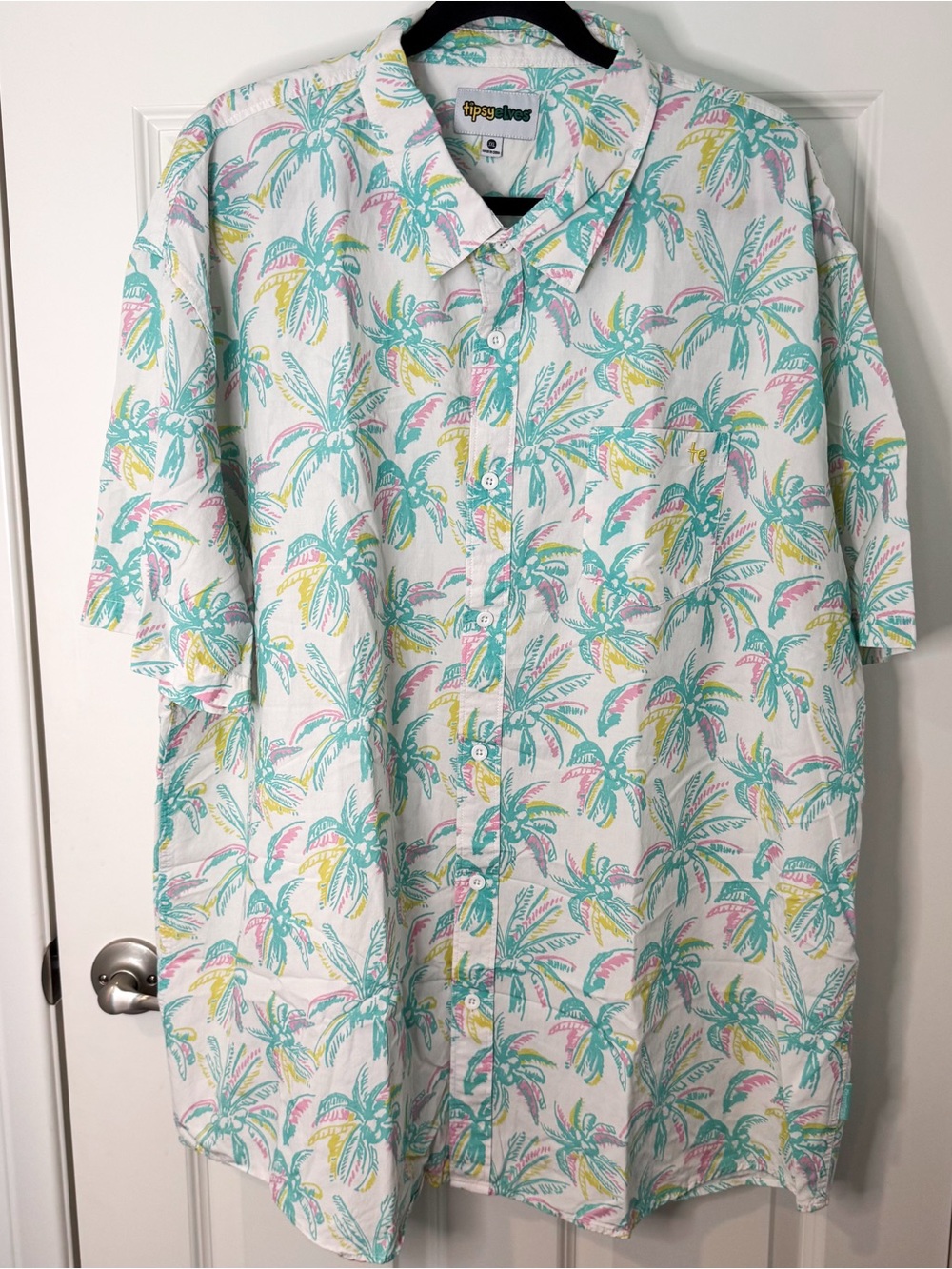 Tipsy Elves Men’s 3XL Tropical Palm Tree Hawaiian Shirt Button Up Pastel